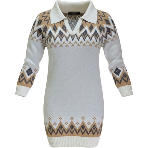 Cynthia Steffe Dresses & Skirts - $79 NWOT CYNTHIA STEFFE fair isle sweater dress XL neutral apres ski collar